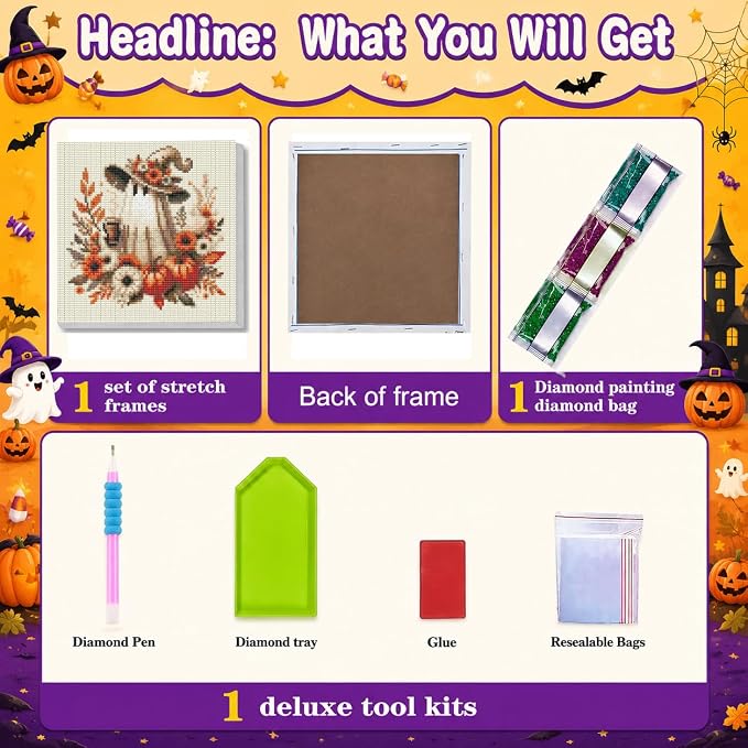 Ghost Diamond Art Kits for Adults with Frame,Halloween Diamond Painting Kit