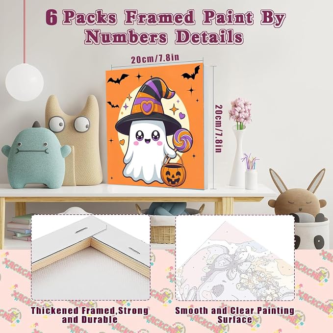 MXCFZX 6 Pack Ghost Paint by Numbers for Kids/Adult, Halloween Painting, Children's Adult Paint by Number, Ages 4-12, DIY Acrylic Oil Painting Set, Suitable for Home Wall Decoration 8 x 8 inch