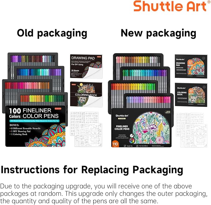 Shuttle Art Fineliner Colored Pens, 100 Colors 0.38mm Fine Point Pens with Stencils & Adult Coloring Books for Coloring, Drawing, Detailing, Writing Note Taking Calendar and Journal Art Projects