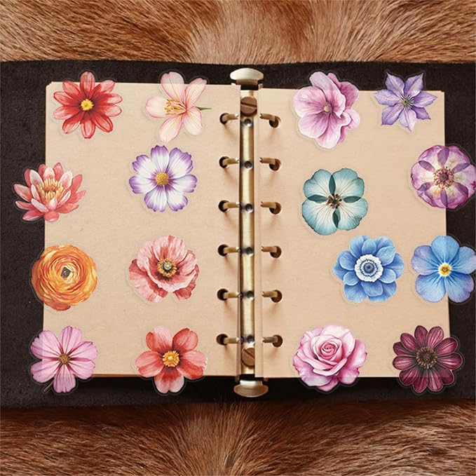 50PCS Flower Stickers PET Transparent Stickers Colorful Nature Decals Waterproof Decorative Decals for Scrapbook DIY Crafts Album Bullet Journal Planner Water Bottles Phone Cases Laptops