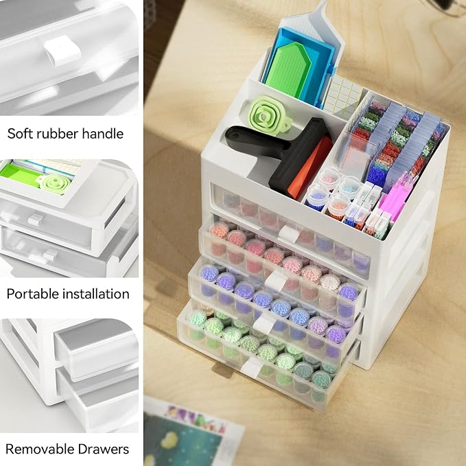 ARTDOT Diamond Painting Accessories Boxes, 192 Pieces 5D Diamond Painting Adult Pictures Storage Box with Case Funnel Stickers