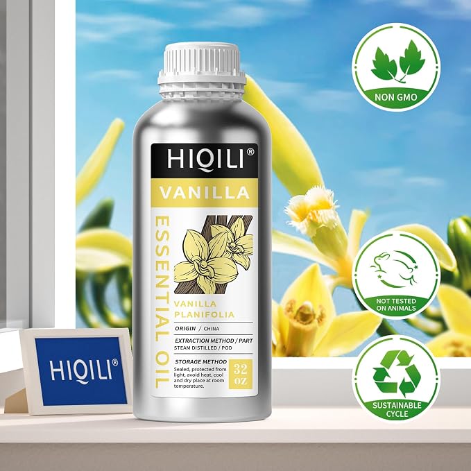 HIQILI Vanilla Essential Oil Bulk, Strong Scent for Candle Soap Making