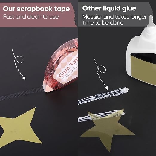 Secopad Scrapbook Tape, Glue Tape for Crafts, 12 Pack, Light-Colored Shell | 0.3IN x 26FT, Sticky & Safe, Double Sided Tape for Crafts, Scrapbooking Junk Journaling Supplies, For School Office Teachers