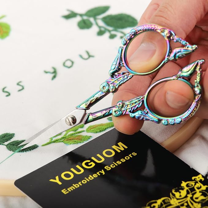 YOUGUOM Sewing Embroidery Scissors, Small Craft Shears with Cover | Sharp Tip, for Crochet, Needlework, Yarn, Cross Stitch, Quilting Tools, Detail Thread Snips, 4.6in, Rainbow Cute Bird