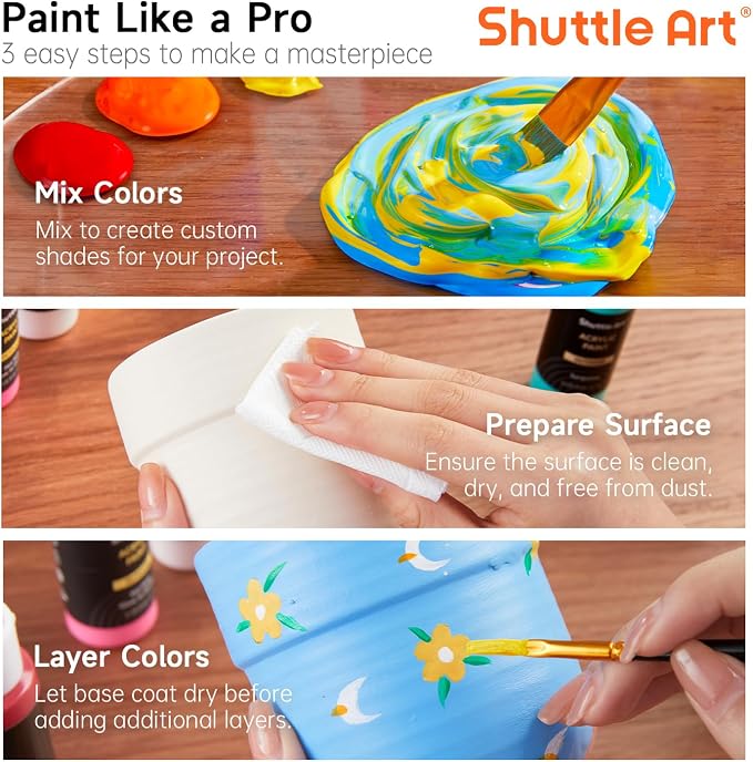 Shuttle Art Outdoor Acrylic Paint Set, 12 Colors Waterproof Paint, 8.45oz/250ml Large Bottles, Rich Pigmented Bulk Painting Supplies for Artists, Beginners on Rocks, Wood, Wall, Crafts, Garden Statues | Highly pigmented, non-toxic acrylic paints in bot...