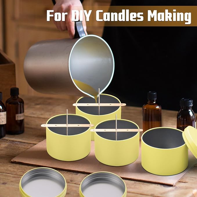 24-Pack 8oz Candle Tins with Lids, Metal Candle Jars for Candle Making, Empty Containers Vessels Bulk for Small Business & Beginners DIY Storage -Yellow/Lemon