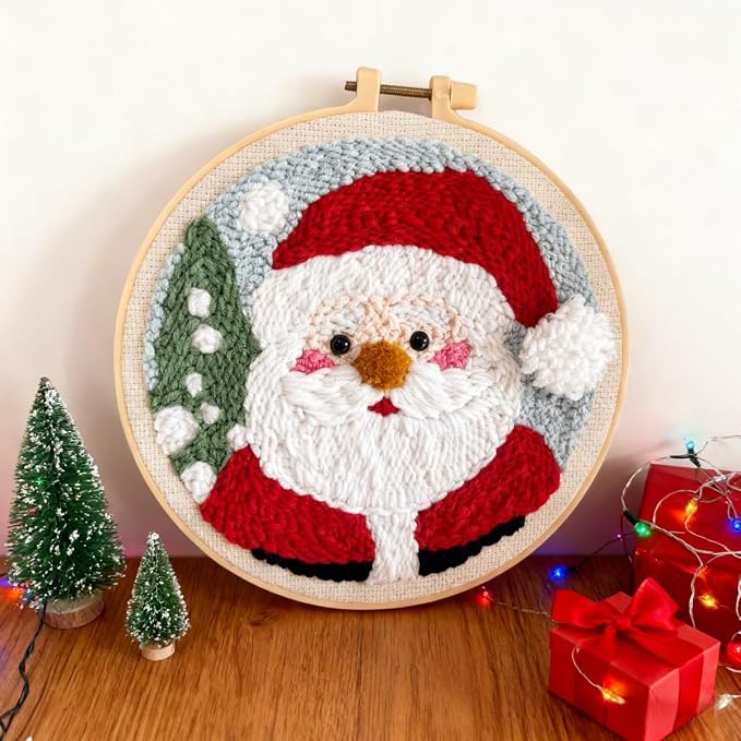 DIY Punch Needle Kits Santa Claus with Hoop 20x20cm-9