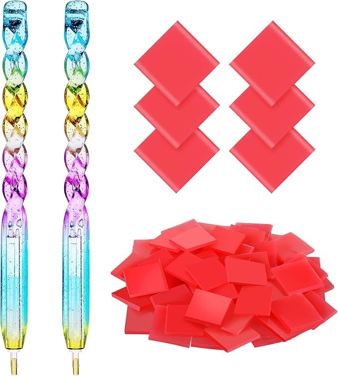 WILLBOND 50 Pieces Diamond Painting Wax Pads with 2 Pieces Diamond Painting Drill Pen for Valentines DIY Art Embroidery Crossing Stitch Tool Supplies
