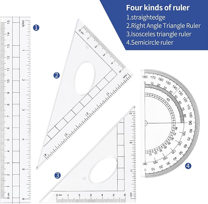 Unjoo Geometry Set 10 Pcs, Compass and Protractor for Students(Navy Blue) | Shatterproof Storage Box,Rulers,Protractor,Compass,Eraser,Pencil Sharpener,Lead Refills,Pencil,for Classroom, Back to School