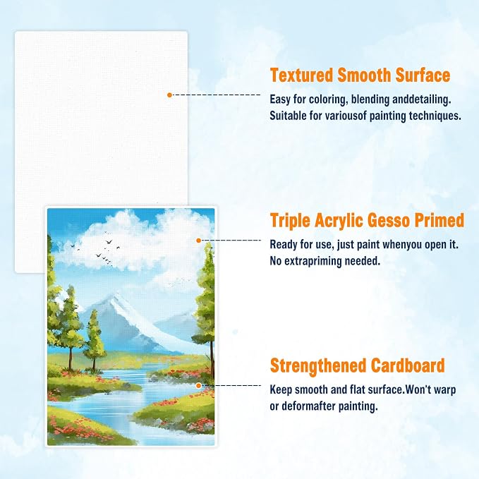 12x16 Canvas for Painting - Artist-Grade Blank Canvases Boards & Panels, Premium White Flat Canvas Bundle forAdults （6pack）