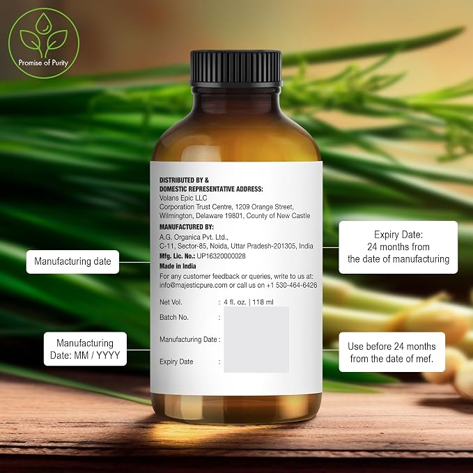 Majestic Pure Lemongrass Essential Oil for Diffuser - 4 Fl Oz | 100% Pure & Natural Essentials Oils for Aromatherapy, Soap and Candle Making, Massage and Room Sprays, Lemongrass Oil