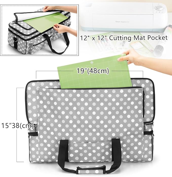 LUXJA Double-layer Bag for Cricut Explore Air (Air2) and Maker, Gray Dots