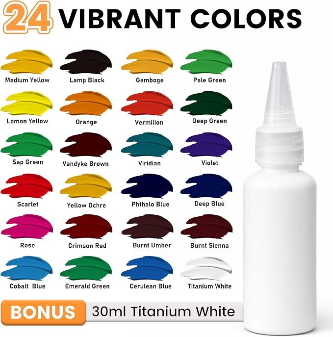 MISUMISO Acrylic Paint Set for Beginners - 24 Colors Painting Kit with Canvas Panels, Easel, 10 Brushes, Apron, Palette & Accessories - Art Kit Painting Supplies for Adults Kids Teens, Gift Set
