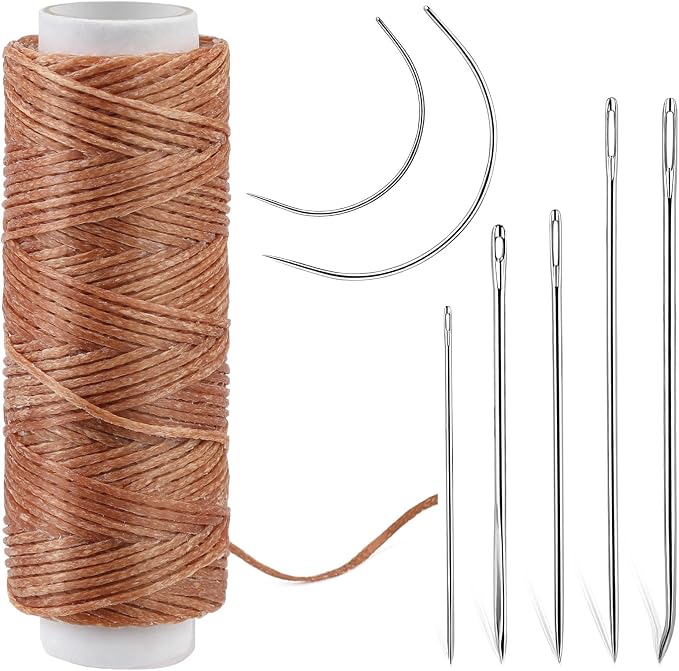 Ftyiwu Waxed Thread, Upholstery Needle and Thread 32 Yards Dark Khaki