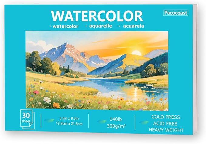 Pacocoast Small Watercolor Sketchbook 5.5"x8.5", 30 Sheets 140lb/300gsm