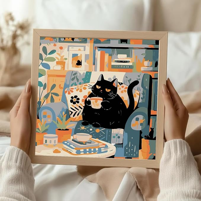 ICYANART Paint by Numbers for Adults Framed, Cat Number Painting 8x12In
