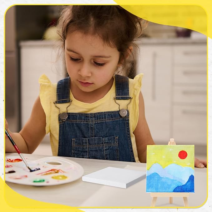 Maitys 200 Pcs 4x4 Inch Mini Canvas Boards for Painting 0.3in Thickness Small Stretched Canvas Bulk Blank Boards Art Panels for Kids Birthday School Project Home Decor Oil Acrylic Watercolor