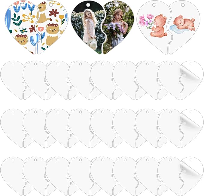 24Pcs Acrylic Keychain Blanks Clear Acrylic Ornaments Bulk Heart Key Chains Blanks with Holes for DIY Crafts Matching Couple Keychain for Him and Her Valentine Birthday Christmas Anniversary