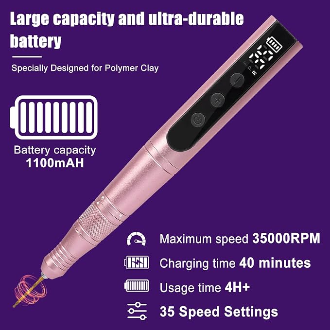 Polymer Clay Polishing Kit,Electric Clay Drill,Cordless Rotary Tool Kit,35-Speed Adjustable,Jewelry Making Kit,79pcs Clay Tool & Accessories for Polymer Clay Molds, Drilling,Sanding,Grinding