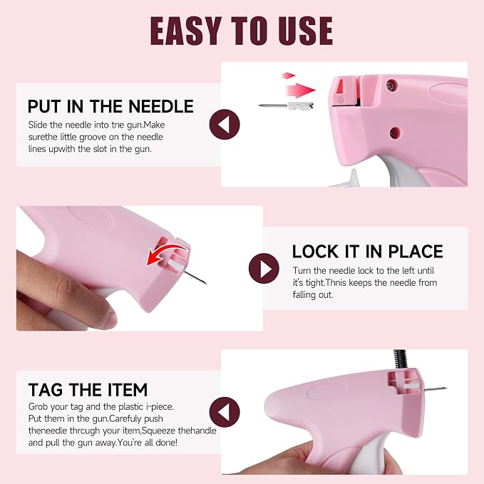 Pink and White Stitch Gun for Clothes - Quick Stitch Sewing Gun for Clothing Fixer Includes 2000 Black Fasteners & 2000 White Fasteners with 6 Need