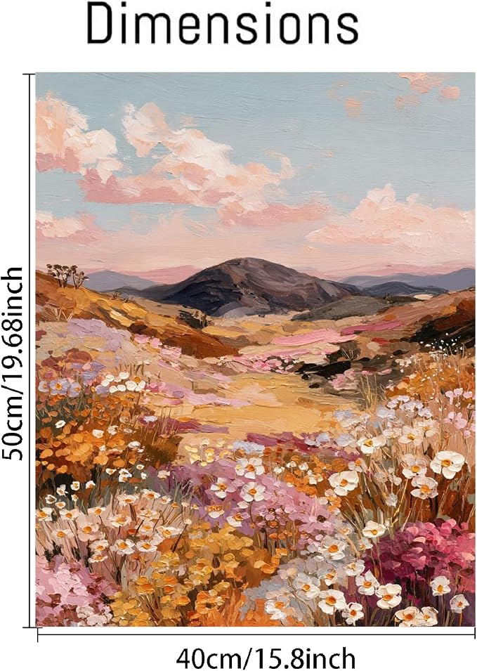 pchmcu Landscape Paint by Numbers Kit for Adults Beginner, Flower Mountain Adult Paint by Number Kits on Canvas,Oil Painting Kit for Beginners Gift Home Wall Decor 16x20 Inch