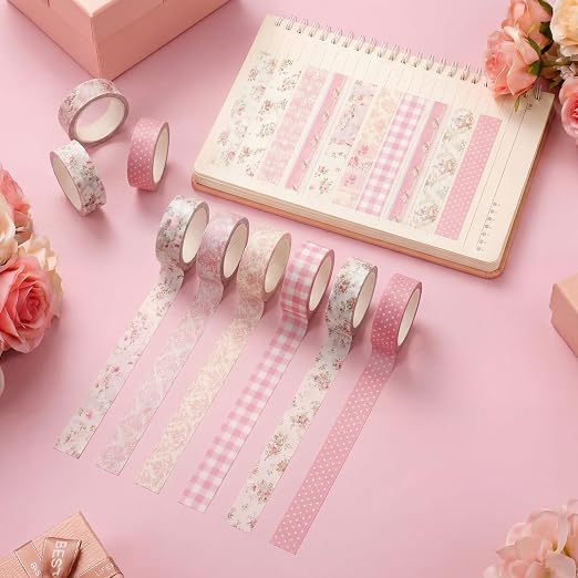 Gueevin 24 Rolls Floral Washi Tapes Set Scrapbook Supplies, Roses and Lace | 15 mm Watercolor Flower Washi Tapes, Back to School DIY Craft Arts, Junk Journaling Planner Gift Wrapping Supplies