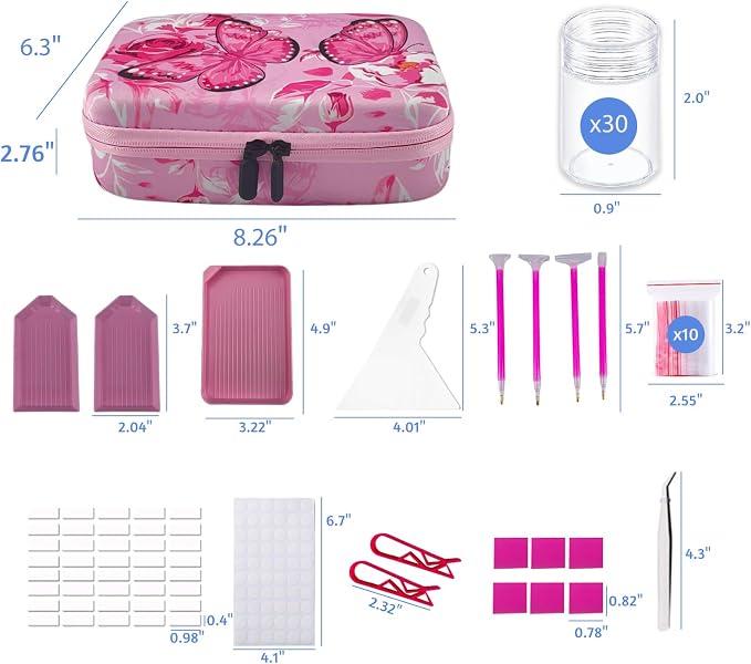 30 Slot Diamond Painting Storage Containers | Pink 30-slot storage box with tools & accessories for diamond art