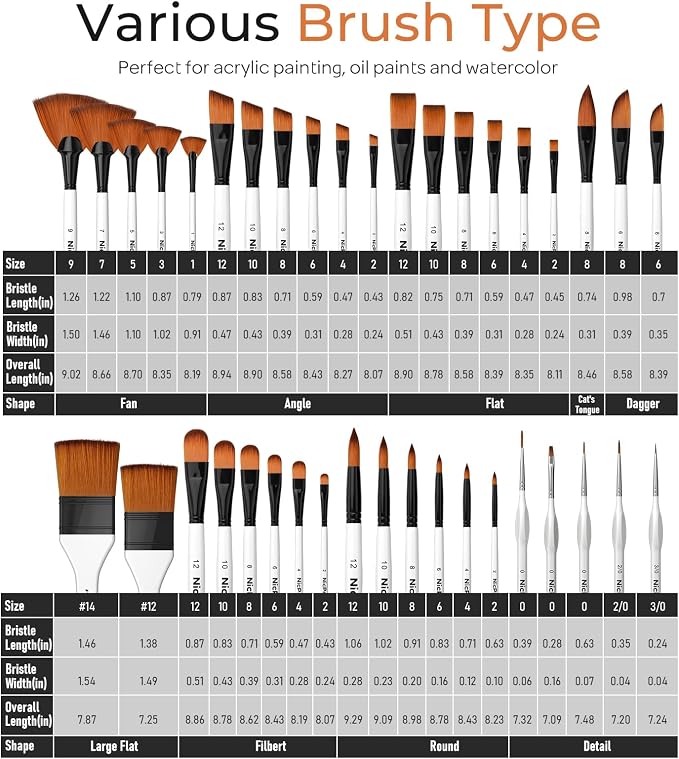 Nicpro 40 PCS Paint Brush Set, Professional Acrylic Paint Brushes | Suitable for Acrylic Painting, Oil, Watercolor, Gouache, Includes Palette Knife & Canvas Roll, Painting Supplies for Artist