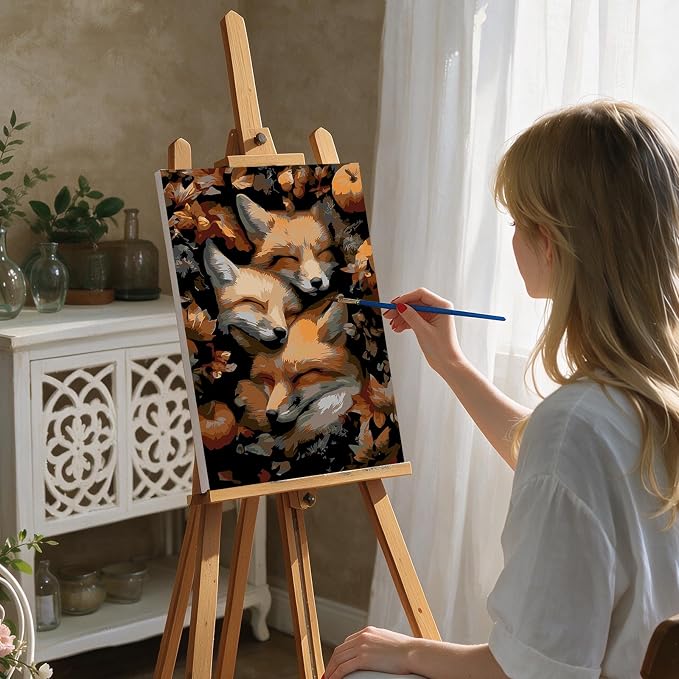 DOMROM Fox Paint by Numbers Kit for Adults, Fox DIY Acrylic Oil Painting on Canvas, Fall Paint by Number Kit, Home Decor Craft Gift 8x12 Inch