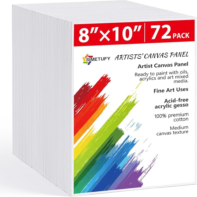 Simetufy 72 Pack 8 x 10 inch Canvas Boards for Painting Flat Canvas Panels | Bulk Value Pack for Classes and Parties 100% Cotton for Acrylics Paint