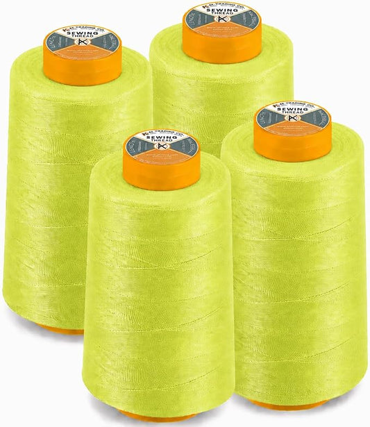AK Trading 4-Pack NEON Yellow All Purpose Sewing Thread Cones (6000 Yards Each) of High Tensile Polyester Thread Spools for Sewing, Quilting, Serger Machines, Overlock, Merrow & Embroidery.