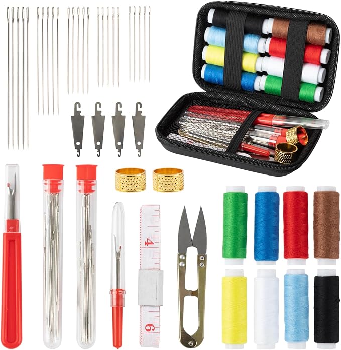 ZMLLAYE 68 Pcs Big Eye Sewing Needles Kit, Stainless Steel Hand Sewing Set | sewing kit with big eye needles, threads, thimbles, threader and storage bag for embroidery, crafts, and repairs.