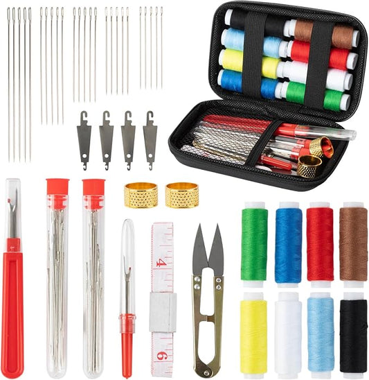 ZMLLAYE 68 Pcs Big Eye Sewing Needles Kit, Stainless Steel Hand Sewing Set | sewing kit with big eye needles, threads, thimbles, threader and storage bag for embroidery, crafts, and repairs.
