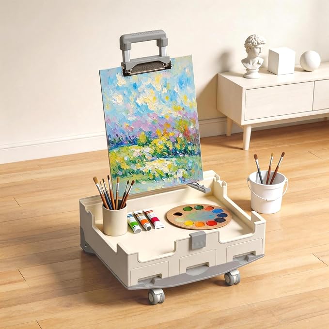 Art Painting Kit with Mobile Storage Easel, Acrylic Watercolor Oil Paint Set, All-in-One Drawing Art Supplies with Brushes Canvas for Beginners Adults Artists
