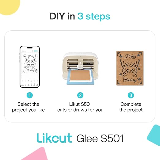 Likcut Vinyl Cutter Machine, Cardstock Bundle, 4.5" Die Cutting Machine | Complete Cardmaking Bundle Included, AI Ready-to-Make, Snap to Sticker, Compact & Portable Design, DIY Cards & Stickers