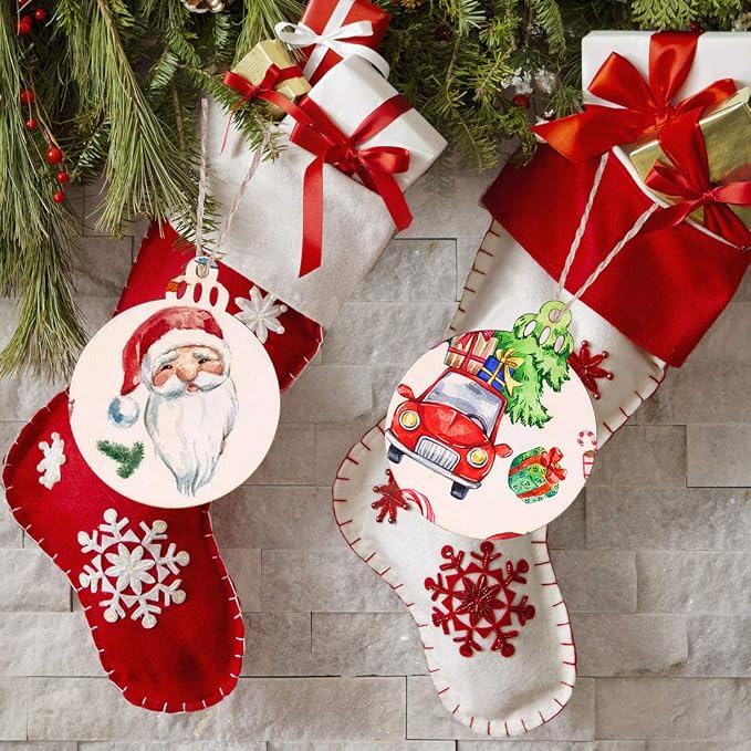 Max Fun 60PCS 3.5" DIY Wooden Christmas Ornaments Wood Slices for Crafts | Blank Unfinished Predrilled Wood Slices Circles, Round Centerpieces Discs, Holiday Hanging Decorations