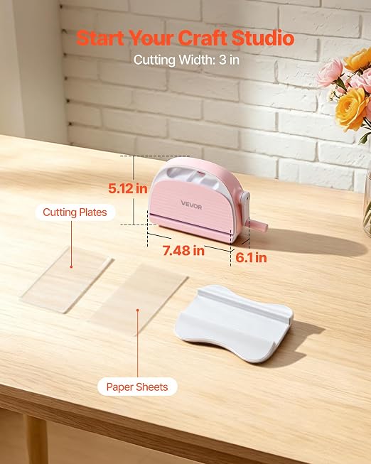 VEVOR Manual Die Cutting and Embossing Machine, 3" Opening, Portable Die Cut Machine with Cutting Plates, Ergonomic Handle, Easy to Store, for Arts and Crafts, Scrapbooking, Card Making, Crafting