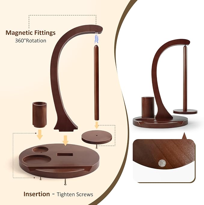Sewovvmu Crochet Yarn Holder, Yarn Spinner for Crocheting with Phone Stand & Crochet Accessories Storage, Crochet Gift for Knitting Lovers (Brown)