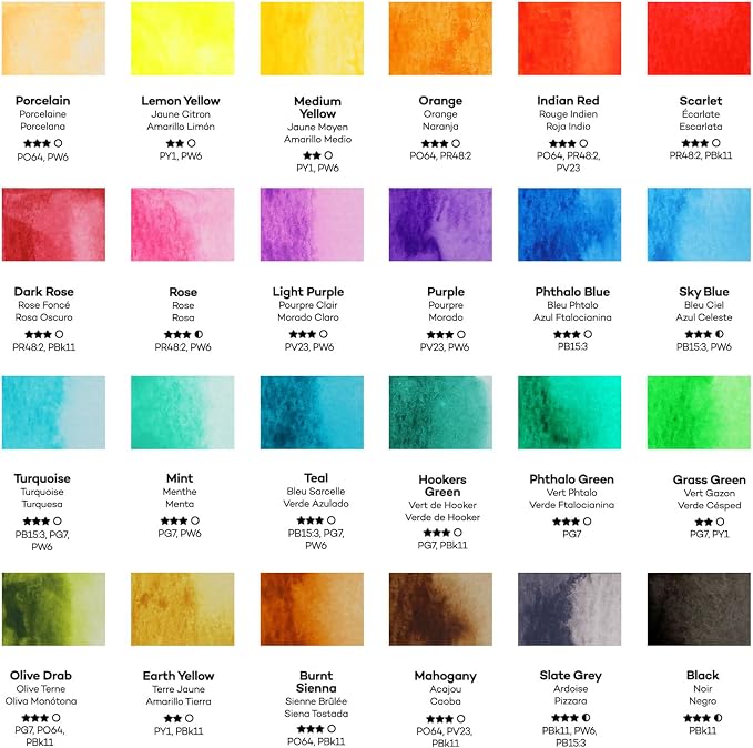 Mont Marte Watercolor Set Full Pan Signature in Tin, Vibrant 24 Colors, Multi-Color with Translucent Finish, Portable Watercolor Set