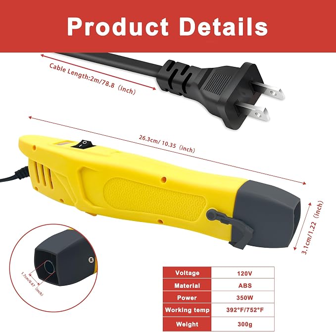 Heat Gun, 350W Mini Heat Gun for Crafting, 2-Temp Settings Hot Air Gun 392℉(200℃)/752℉(400℃) Heating Tool for Crafts, Shrink Tubing, Drying Paint, DIY Works