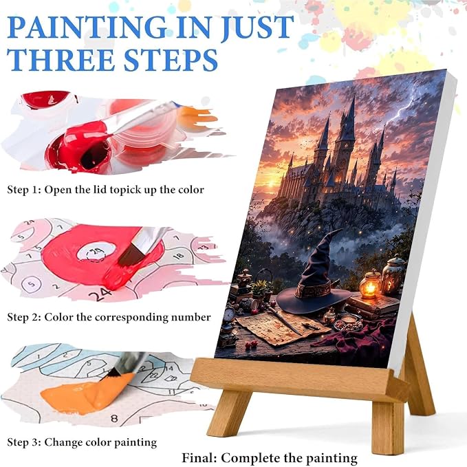 Castle Paint by Numbers Kit for Adults Framed Canvas 16X20in, Frameworkless | Easy Adult Paint by Number Kits on Canvas DIY Magical Castle Painting for Beginners Art by Numbers for Home Wall Decor Gift