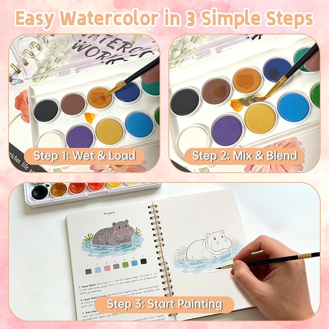Watercolor Workbook, 16 Colors Watercolor Books Paint Set for Adults Teens