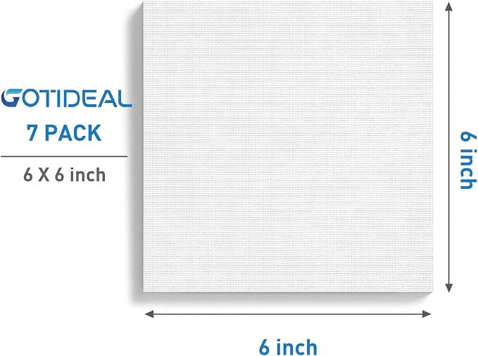 GOTIDEAL Stretched Canvases for Painting, 6x6 Inch Set of 7, Primed White | 100% Cotton Blank Art Square Canvas Boards for Painting for Acrylic Pouring, Oil Paint Dry & Wet Art Media