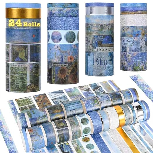 24 Rolls Flower Decorative Washi Tape Set(Art Oil Painting Series) | Adhesive Wahi Tape For DIY Art Crafts,Planners, Bullet Journaling,Gift Wrapping,Scrapbooking and Junk Journal Supplies
