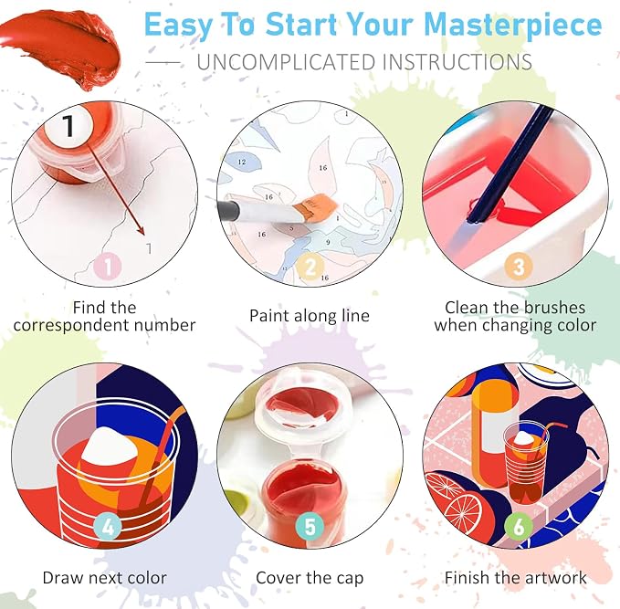 Offito 6 Pack Paint by Numbers Kit for Adults, Party, 10x14 Inch | Acrylic Number Painting Set, DIY Canvas Art Craft Kit, Beginner Friendly, Home Wall Decor, Stress Relief Relaxing Hobby Gift