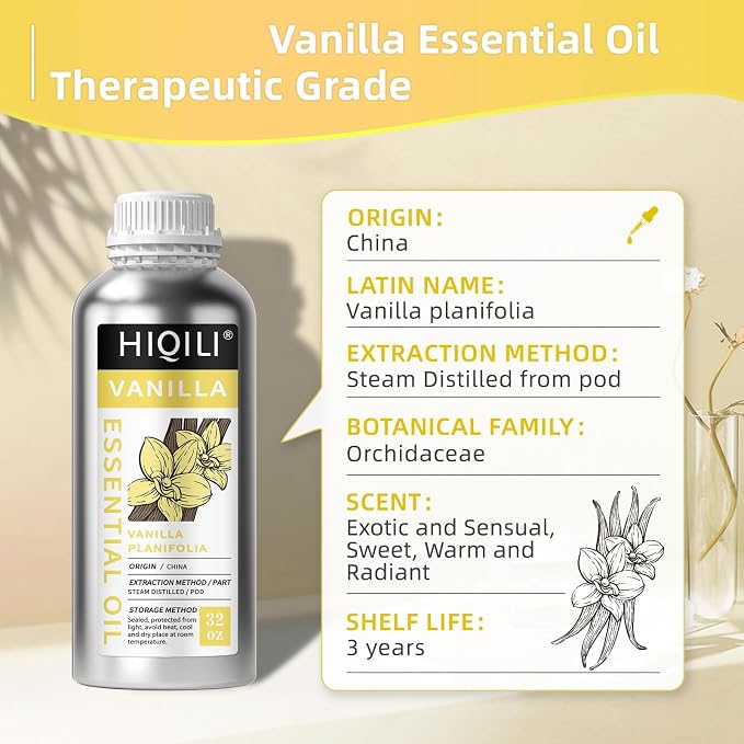 HIQILI Vanilla Essential Oil Bulk, Strong Scent for Candle Soap Making