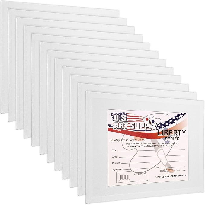 U.S. Art Supply 11 X 14 Inch Art Canvas Board Panels 12 Pack - 8 Ounce | Heavyweight Cotton Acid Free Canvases for Painting Acrylics and Watercolor (1 Case of 12 Single Canvas Painting Panels)