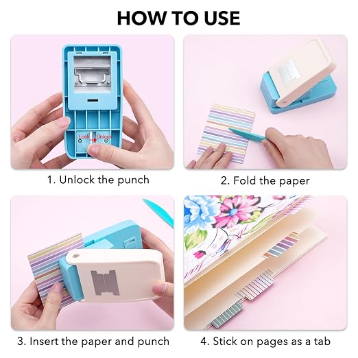 3.9x1.5cm Tab Paper Punch - File DIY Tab Maker Puncher for Notebooks Calendars, Planners, or Albums for Scrapbook Tabs, Junk Journals, Bible Tabs, December Daily, Planner Inserts, and More Projects