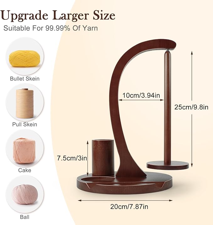 Sewovvmu Crochet Yarn Holder, Yarn Spinner for Crocheting with Phone Stand & Crochet Accessories Storage, Crochet Gift for Knitting Lovers (Brown)