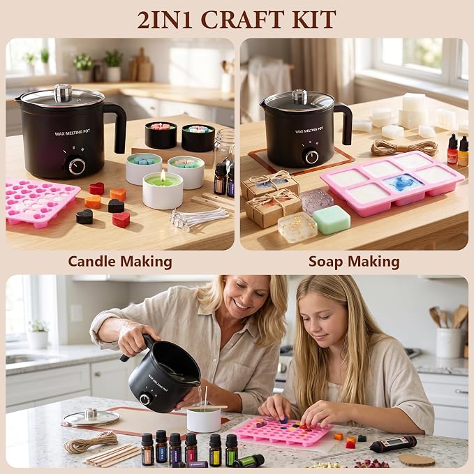 BISWYLBLJ Candle & Soap Making Kit for Adults,Complete DIY Craft Gift Kit | 2-in-1 Candle&Soap Making Supplies with Soap Base,Soy Wax,Melting Pot Etc,Craft Gift Making Suitable for Beginners